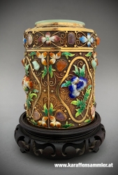 Chinese enamel semi-precious stones silver tea caddy with jade top