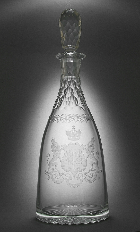 Russian Cut Glass Decanter with engraved coat of arms