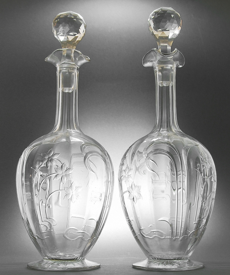 Pair of Intaglio cut decanters - Stourbridge 1890