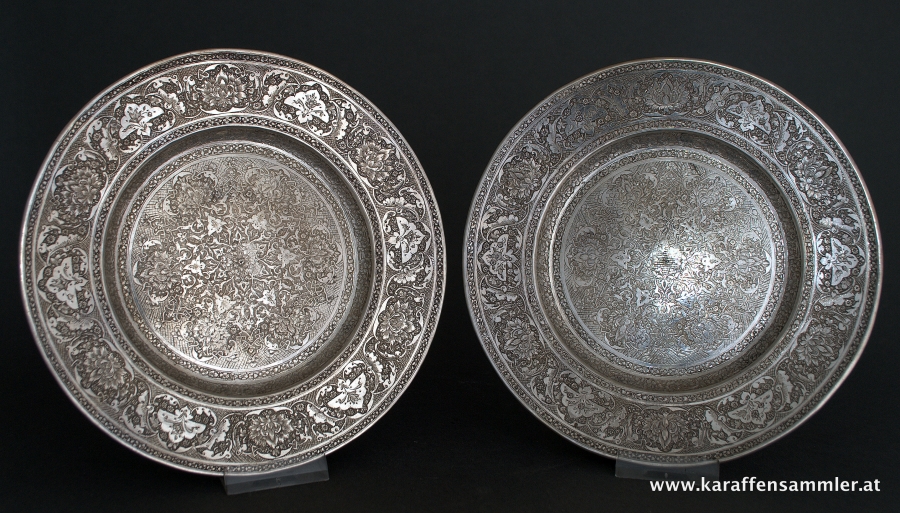Pair of persian silver plates