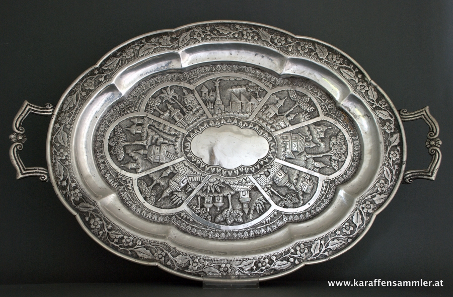 hill village style indian silver tray bombay 1890