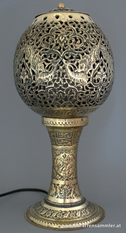 Persian brass qalam zani lamp
