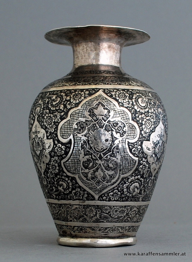 Museal quality engraved qajar silver vase