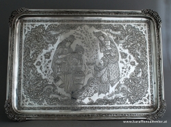 Finely engraved persian silver tray - made by MIRFANI