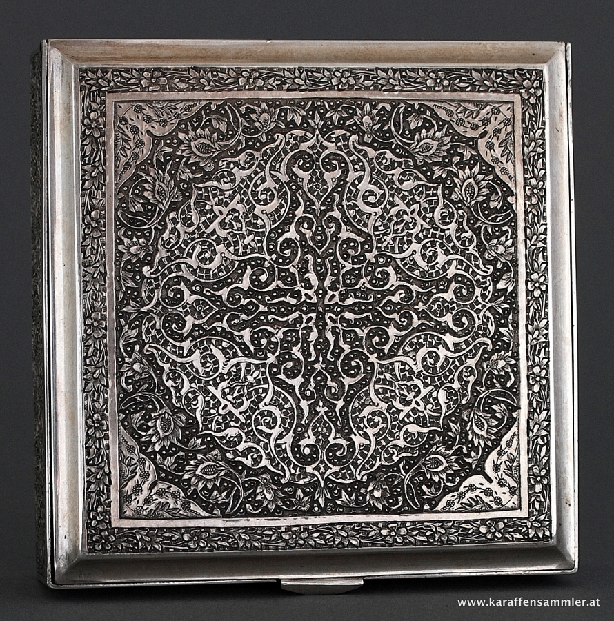 Miniature persian solid silver box ( 7 cm x 7 cms )