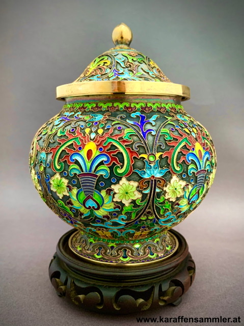 Chinese silver enamelled tea caddy
