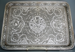 Remarkable Persian Silver Tray by KAREGARAN - poems by عمر خیام‎