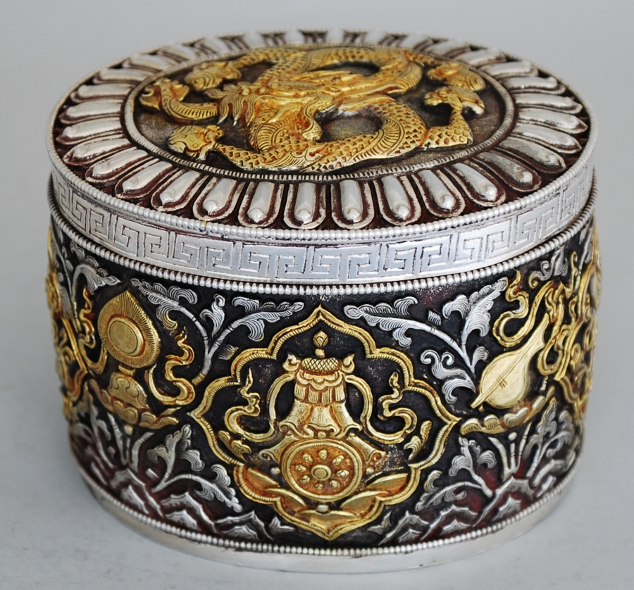 Tibetan Silver & Gilt Box